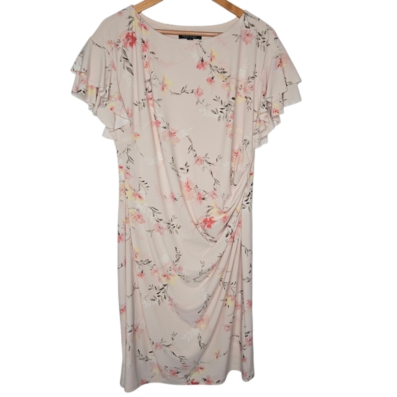 Ralph Lauren LRL Womens Romantic Pink Color Floral Ruched Sheath Dress Size 16 - Picture 1 of 9